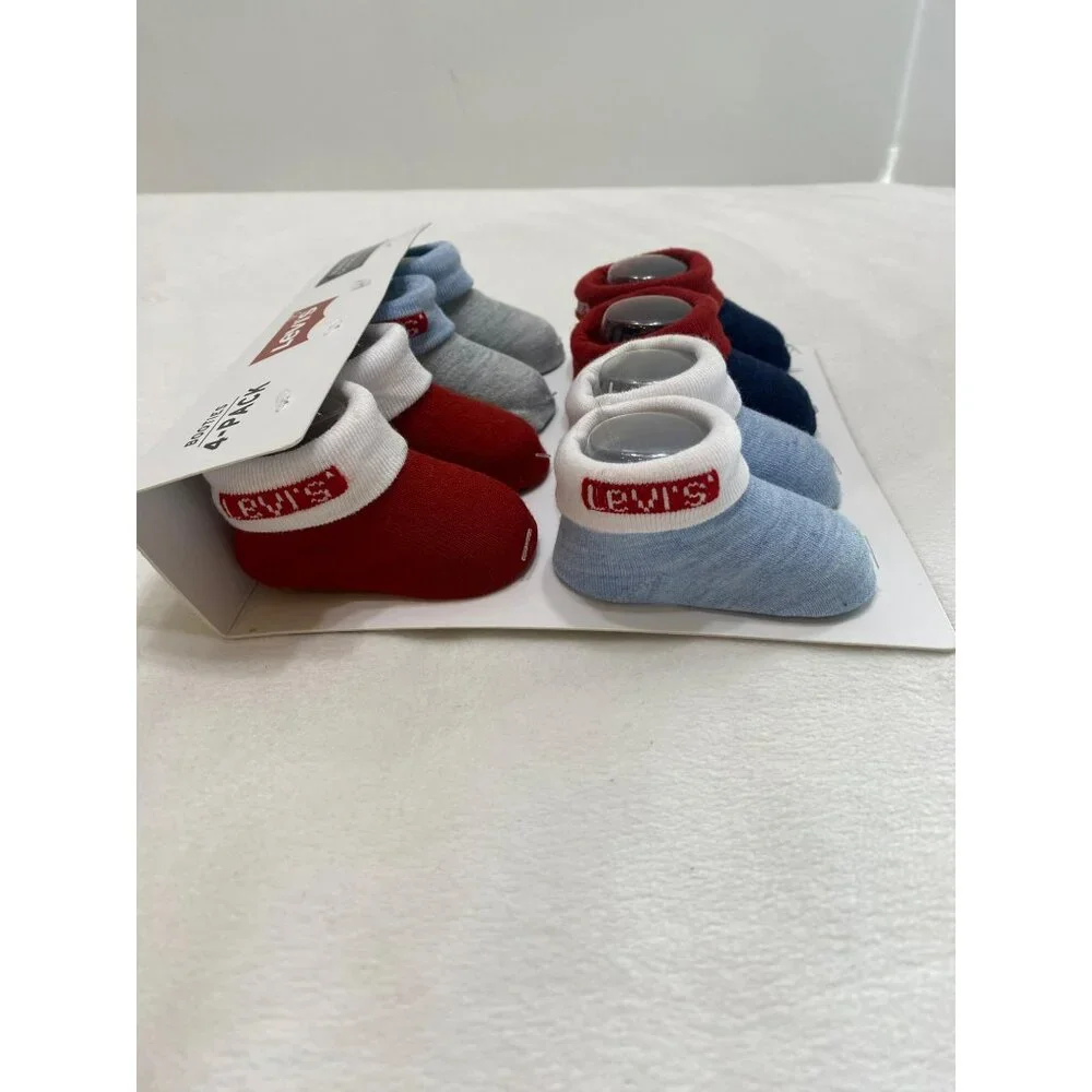 New 4 Pack Levi's Booties 0-6 Months Socks Baby Infant Boys